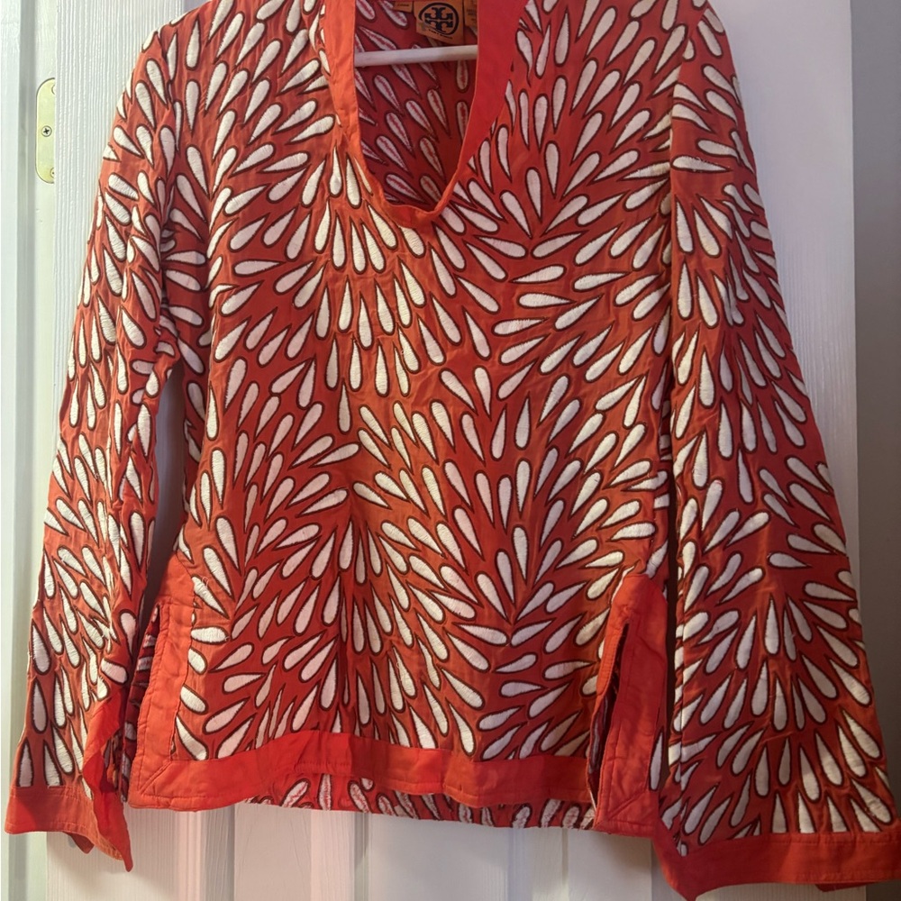 Tory Burch Orange and White Cotton Top